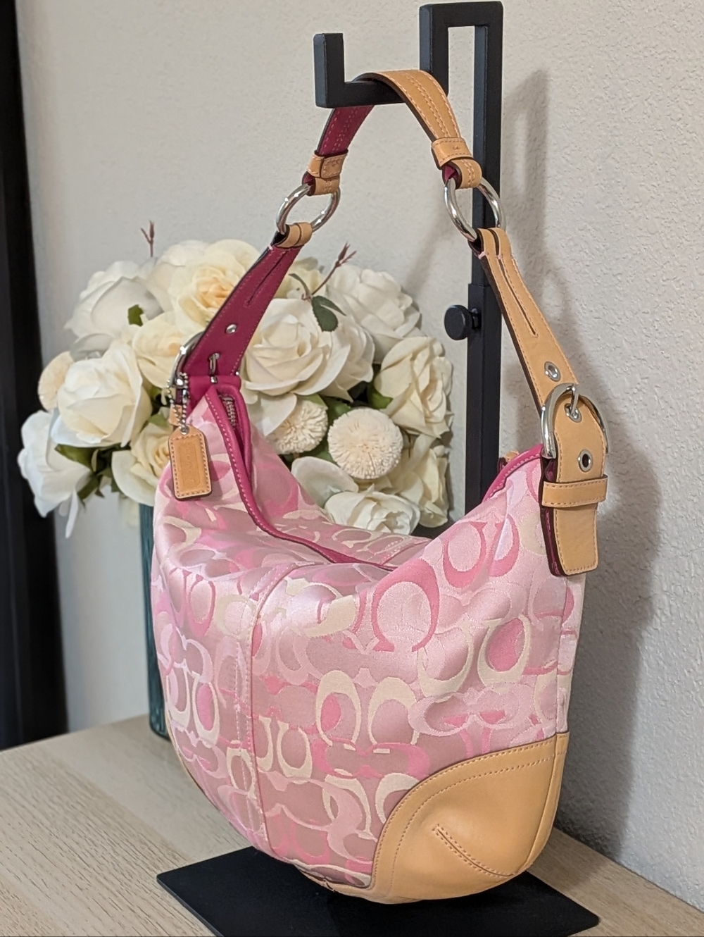Y2K Coach Optic Hobo Bag & Wallet Signature Pink Jacquard & Leather Matching Set - Picture 7 of 15